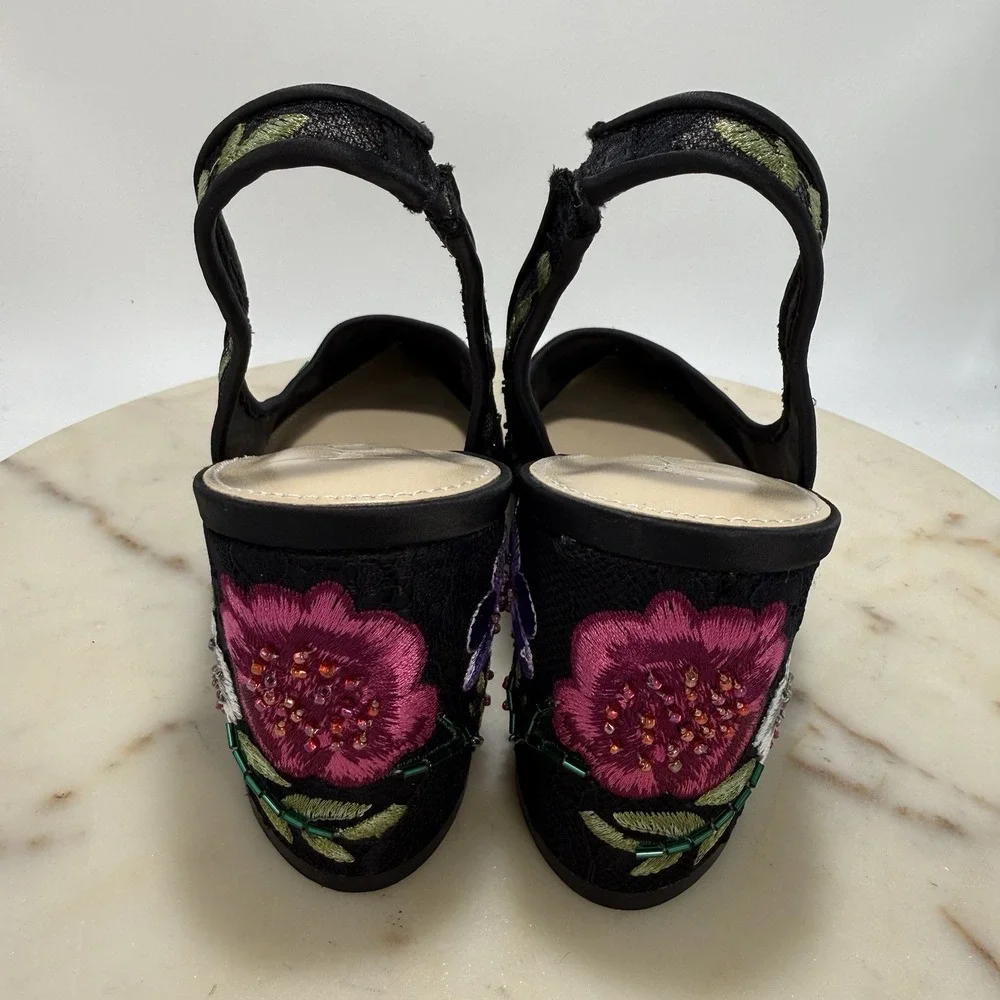 Betsey Johnson Black SB-Lira Women's Embroidered Beaded Size 9.5M Slingback Pump